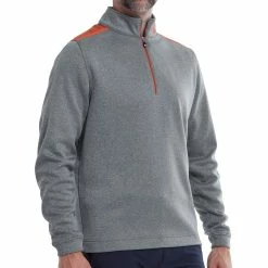 FootJoy Contrast Chill-Out Xtreme 1/4 Zip Pullover - Heather Smoke/Chilli -Golf Clothing Sales Shop footjoy contrast chill out xtreme 14 zip pullover chilli 2 1