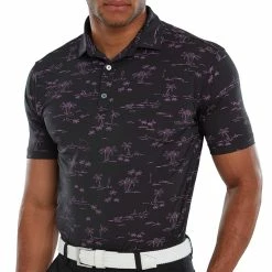 FootJoy Tropic Print Polo Shirt - Black/Orchid -Golf Clothing Sales Shop footjoy tropic print polo shirt blackorchid 3