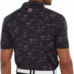 FootJoy Tropic Print Polo Shirt - Black/Orchid -Golf Clothing Sales Shop footjoy tropic print polo shirt blackorchid 4