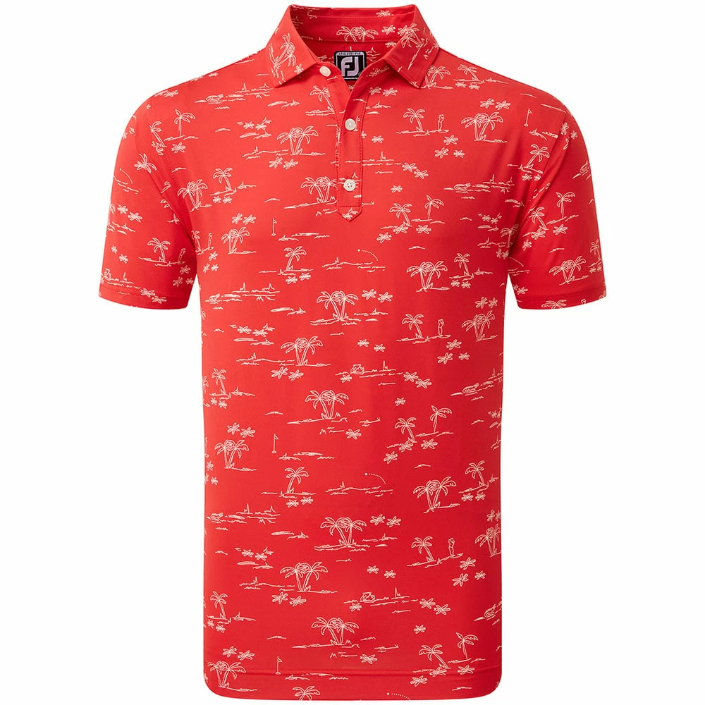FootJoy Tropic Print Polo Shirt - Racing Red/White 3 FootJoy Tropic Print Polo Shirt - Racing Red/White