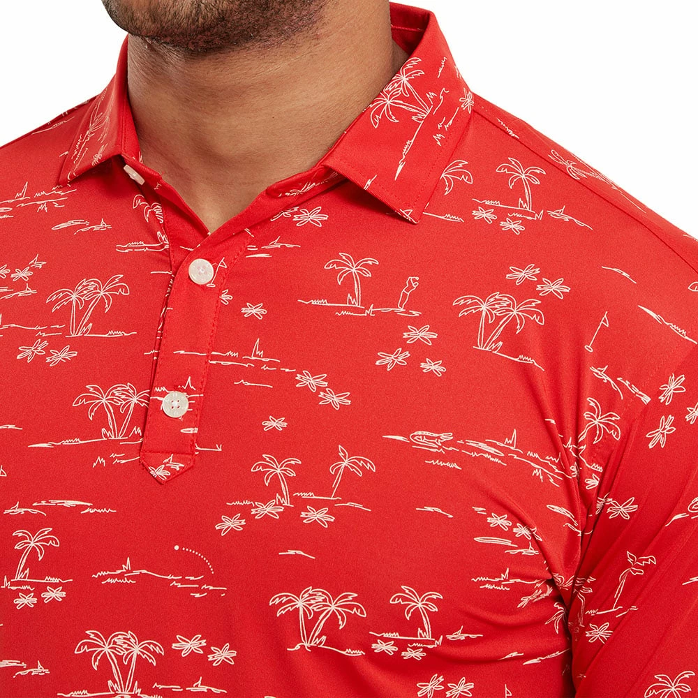 FootJoy Tropic Print Polo Shirt - Racing Red/White 7 FootJoy Tropic Print Polo Shirt - Racing Red/White - Image 5