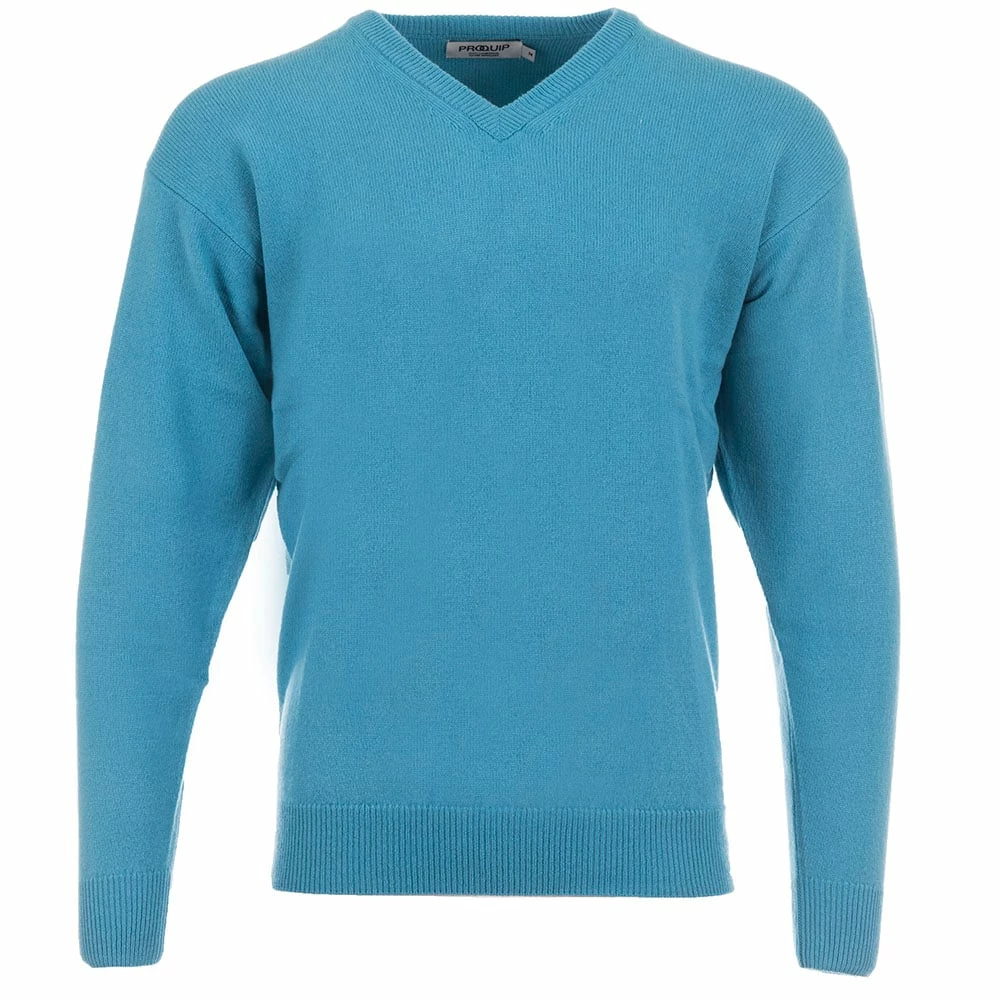 ProQuip Lambswool Water Repellent V Neck Golf Sweater - Aqua 3 ProQuip Lambswool Water Repellent V Neck Golf Sweater - Aqua