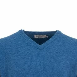 ProQuip Lambswool Water Repellent V Neck Golf Sweater - Mariner Blue -Golf Clothing Sales Shop lmbswool repellant v neck mariner blue 3