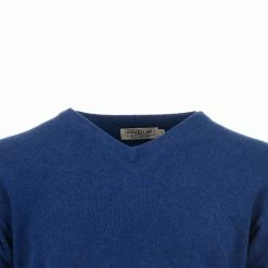 ProQuip Lambswool Water Repellent V Neck Golf Sweater - Persian Blue 7 ProQuip Lambswool Water Repellent V Neck Golf Sweater - Persian Blue -Golf Clothing Sales Shop lmbswool repellant v neck persian blue 3