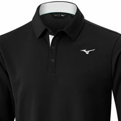 Mizuno Breath Thermo Long Sleeve Polo Shirt - Black -Golf Clothing Sales Shop mizuno breath thermo long sleeve polo shirt black 3