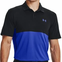 Under Armour Performance Blocked Polo Shirt - Black/Blue -Golf Clothing Sales Shop under armour performance blocked polo shirt black blue 4